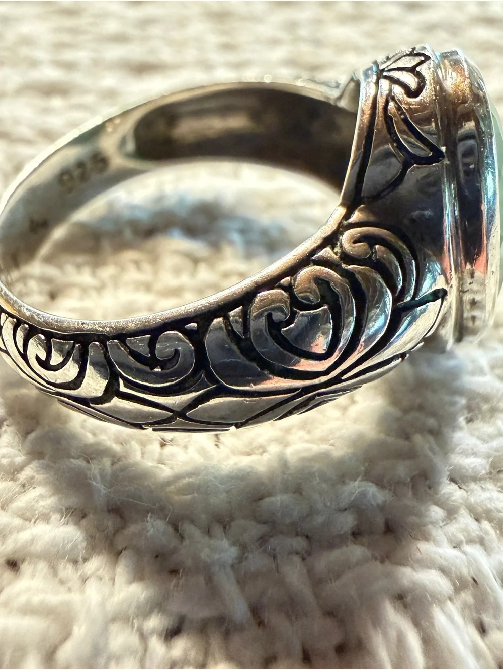 Vintage Sterling Silver Rose Cut Green Chalcedony Janice Girardi Designs Size 10